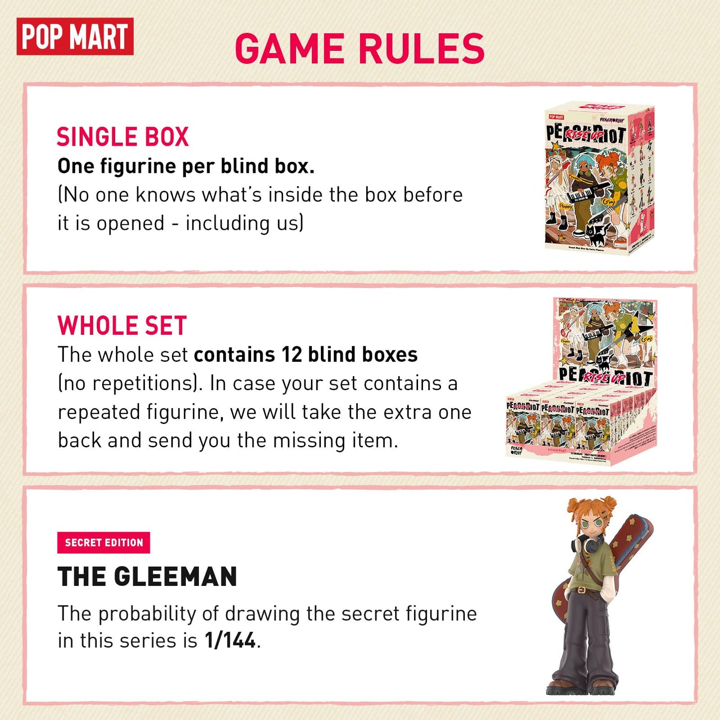 POP MART Peach Riot Rise Up Series Figures - 12 Blind Box Collectibles