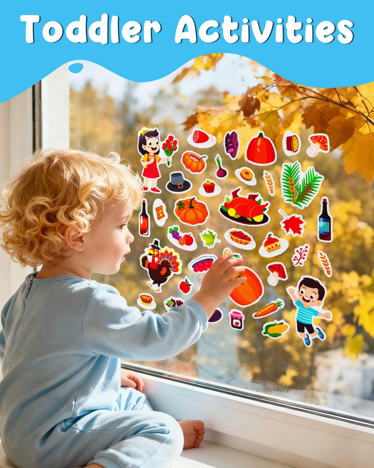 Popokeegoo Reusable Sticker Book for Kids – Thanksgiving Theme, Travel-Friendly, Waterproof 3D Stickers