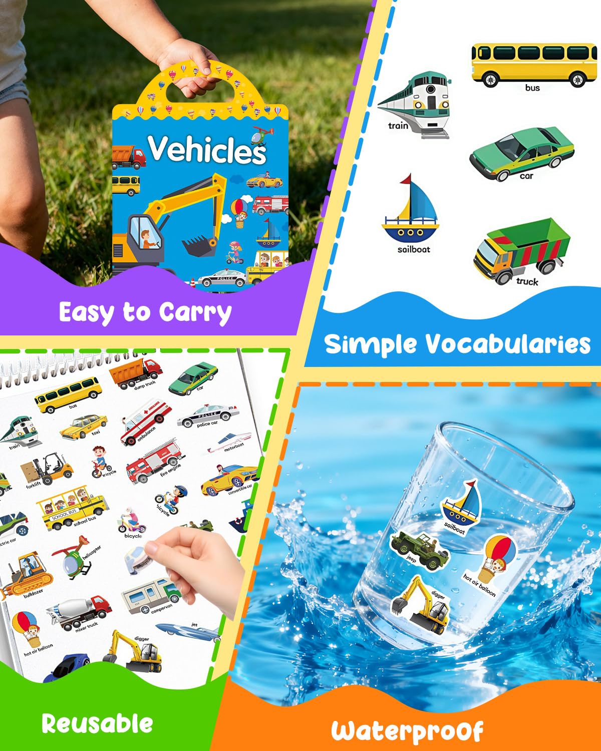 Popokeegoo Reusable Sticker Book | Ocean Animal Travel Stickers for Kids