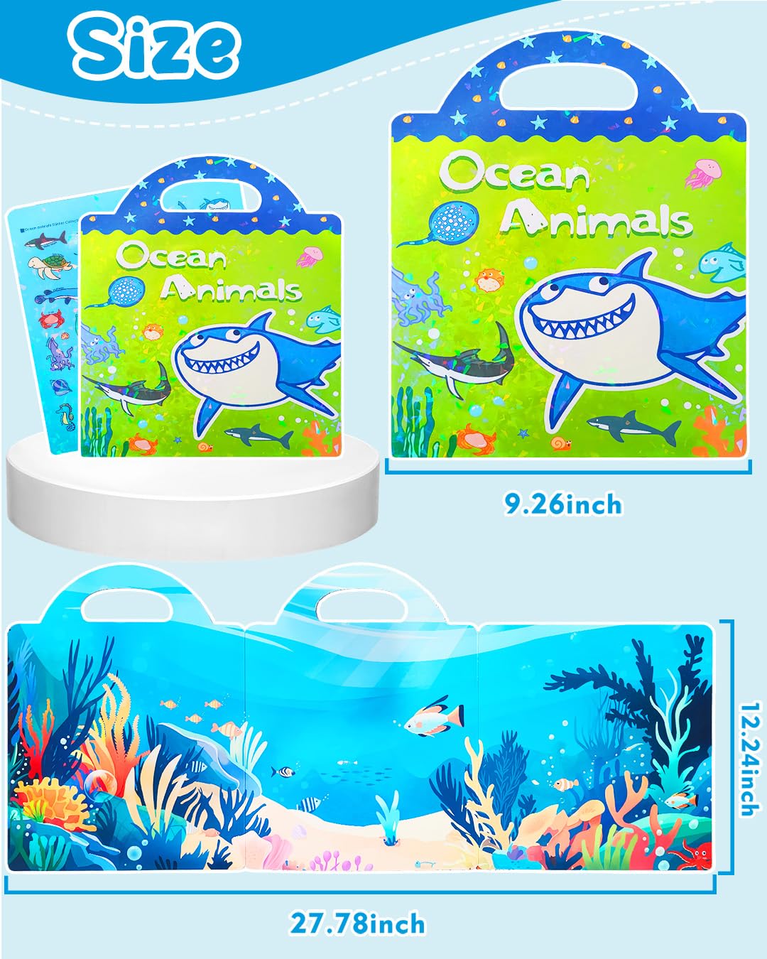Popokeegoo Reusable Sticker Book | Ocean Animal Travel Stickers for Kids