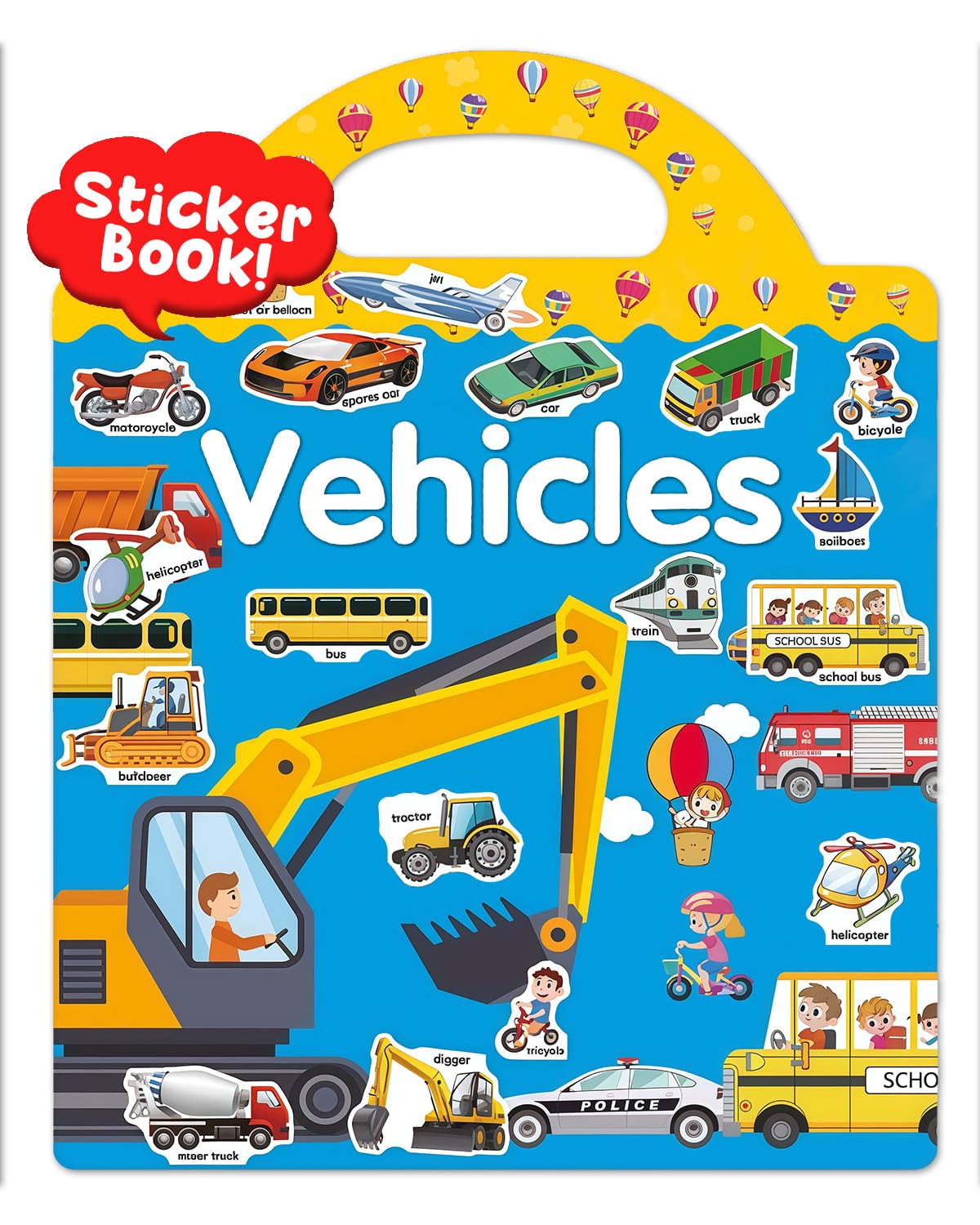 Popokeegoo Reusable Vehicle Sticker Book – Waterproof Travel Stickers for Kids (Ages 3+)
