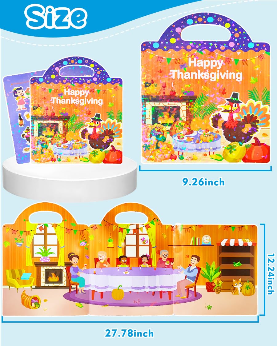 Popokeegoo Reusable Sticker Book for Kids – Thanksgiving Theme, Travel-Friendly, Waterproof 3D Stickers