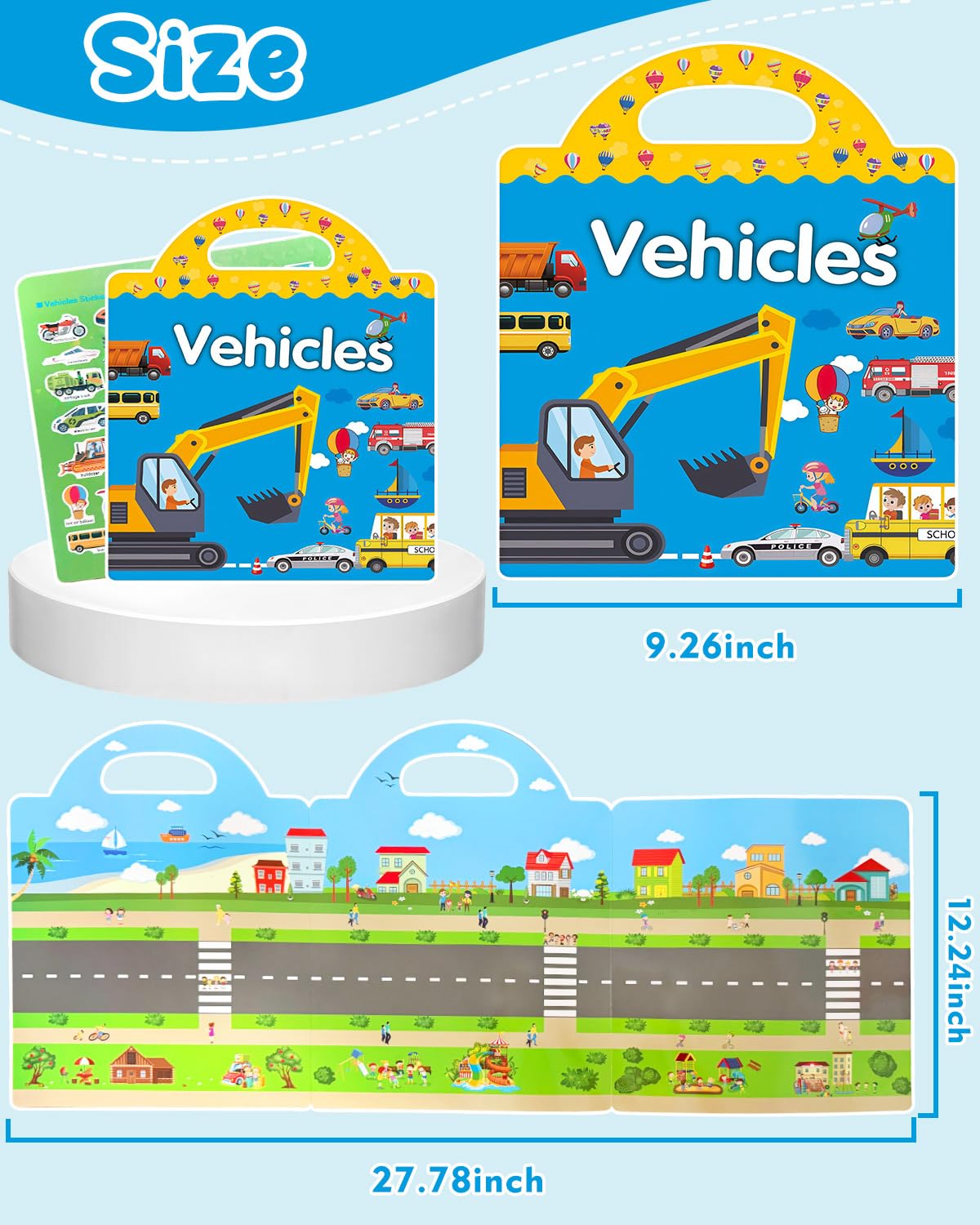Popokeegoo Reusable Vehicle Sticker Book – Waterproof Travel Stickers for Kids (Ages 3+)