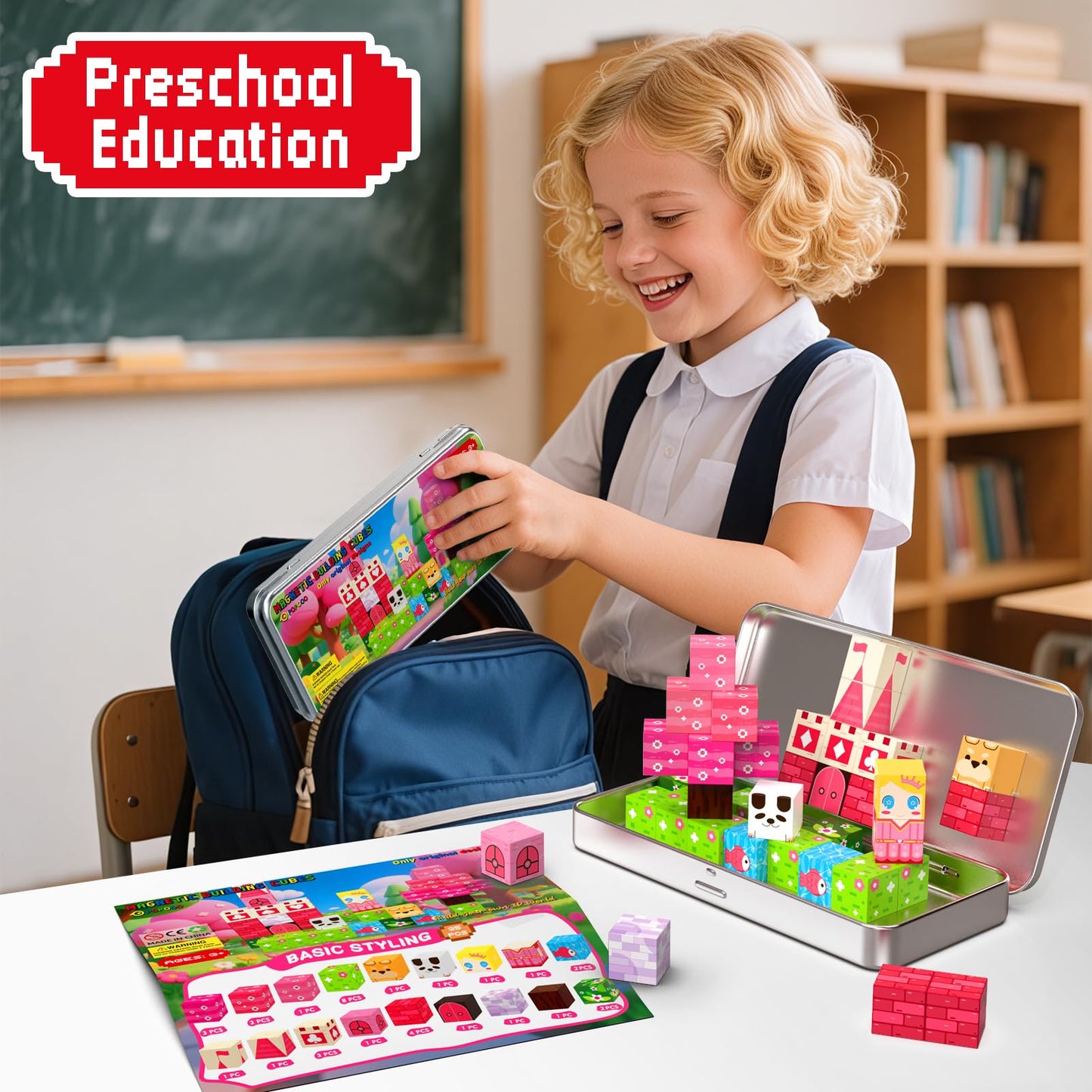 POPOOO Princess Magnetic Building Blocks Travel Toys — 35PCS STEM Magnet Cubes