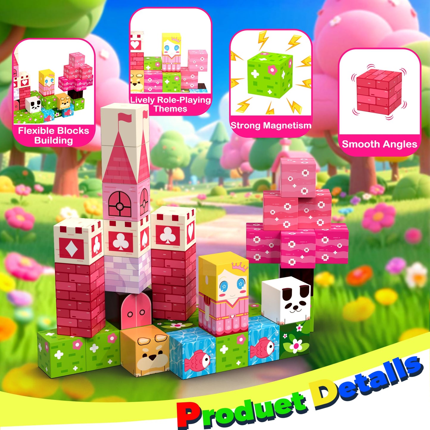 POPOOO Princess Magnetic Building Blocks Travel Toys — 35PCS STEM Magnet Cubes