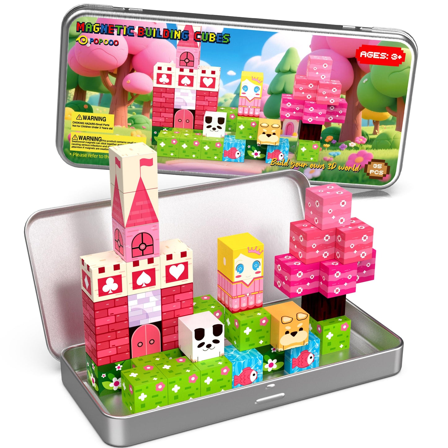 POPOOO Princess Magnetic Building Blocks Travel Toys — 35PCS STEM Magnet Cubes