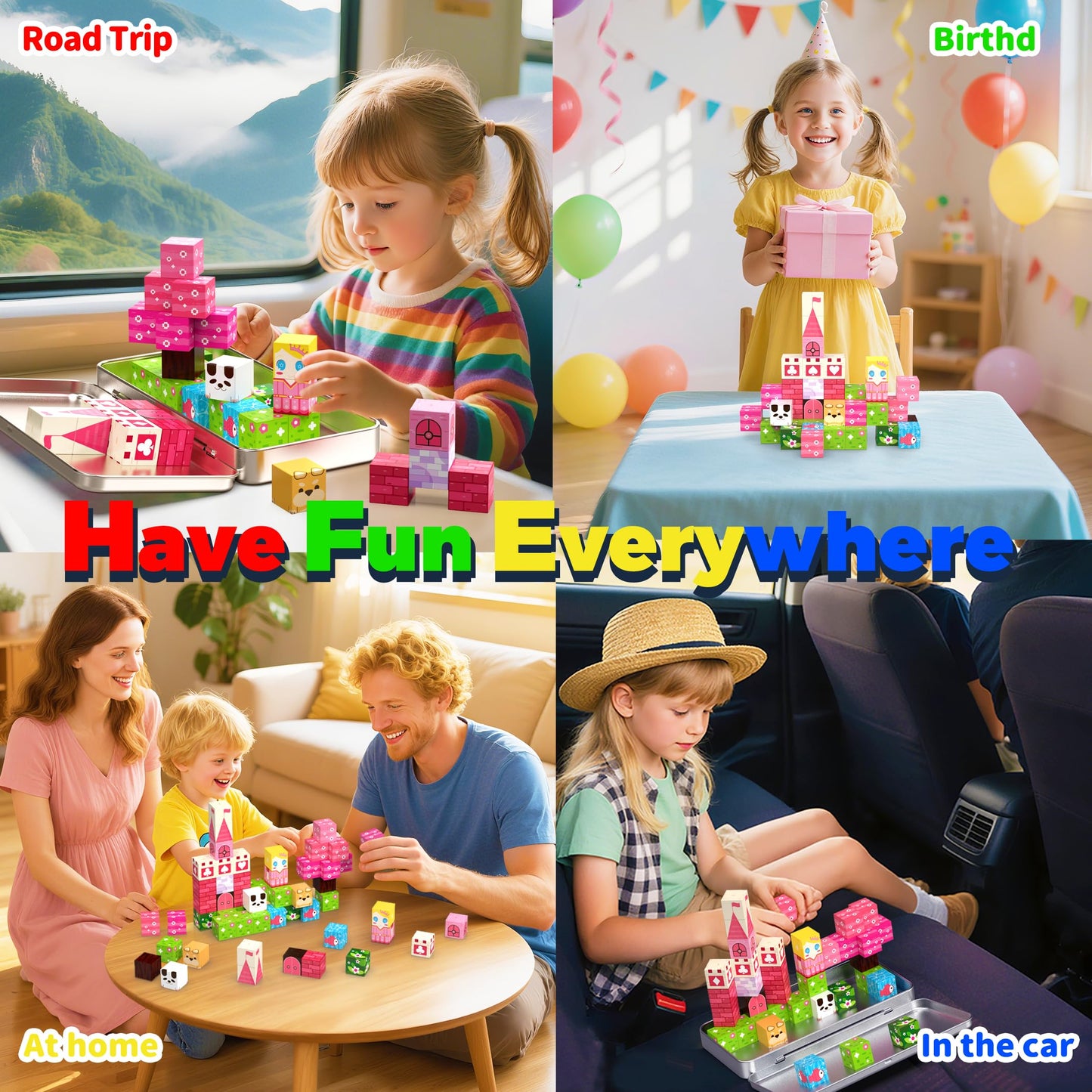 POPOOO Princess Magnetic Building Blocks Travel Toys — 35PCS STEM Magnet Cubes