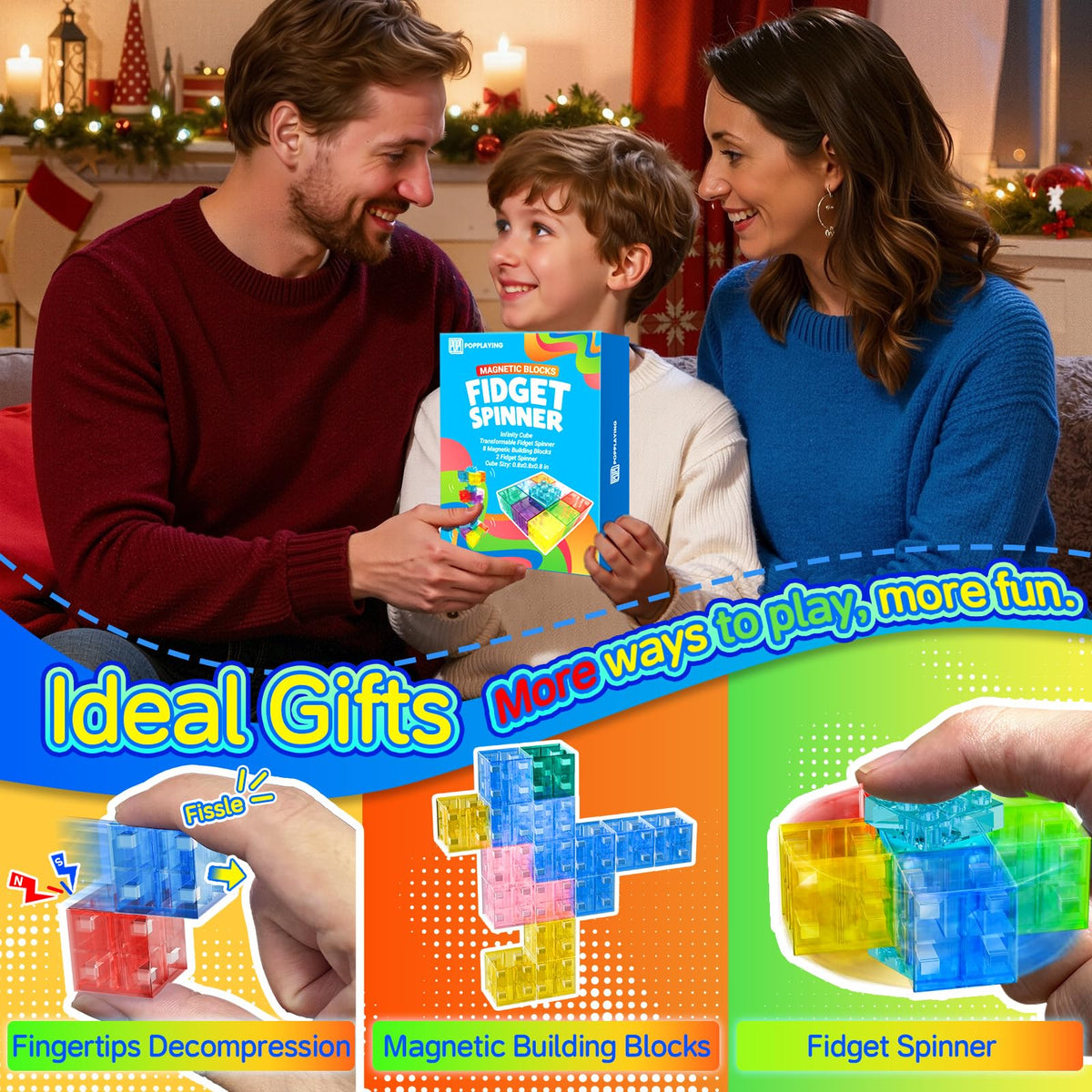 PopPlaying 4-in-1 Magnetic Fidget Spinner & Building Blocks Set – Focus, Sensory Play & STEM