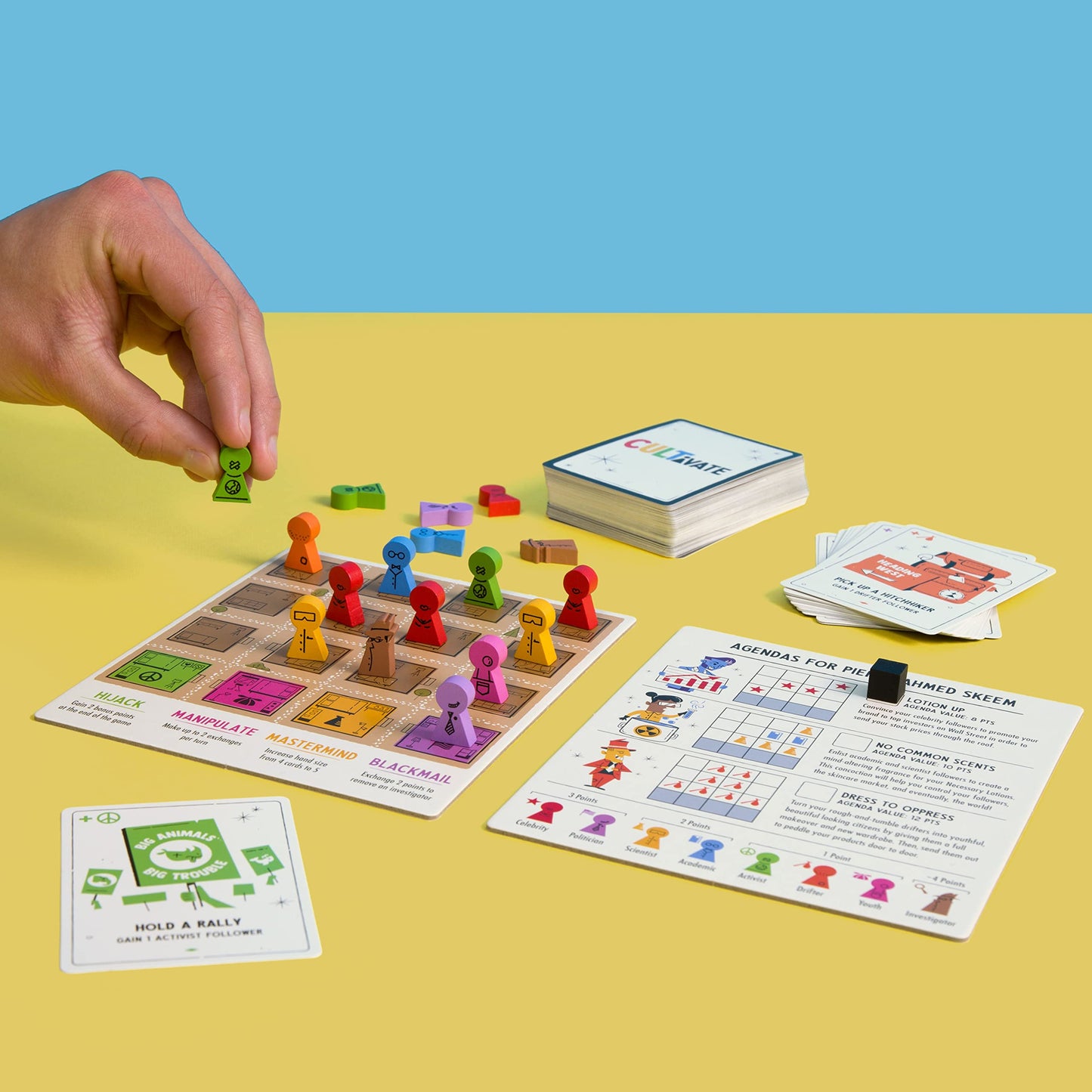 Cultivate Board Game | Award-Winning Satirical Cult Leaders | 2-5 Players | 14+ | 20–50 Min | Pops & Bejou Games