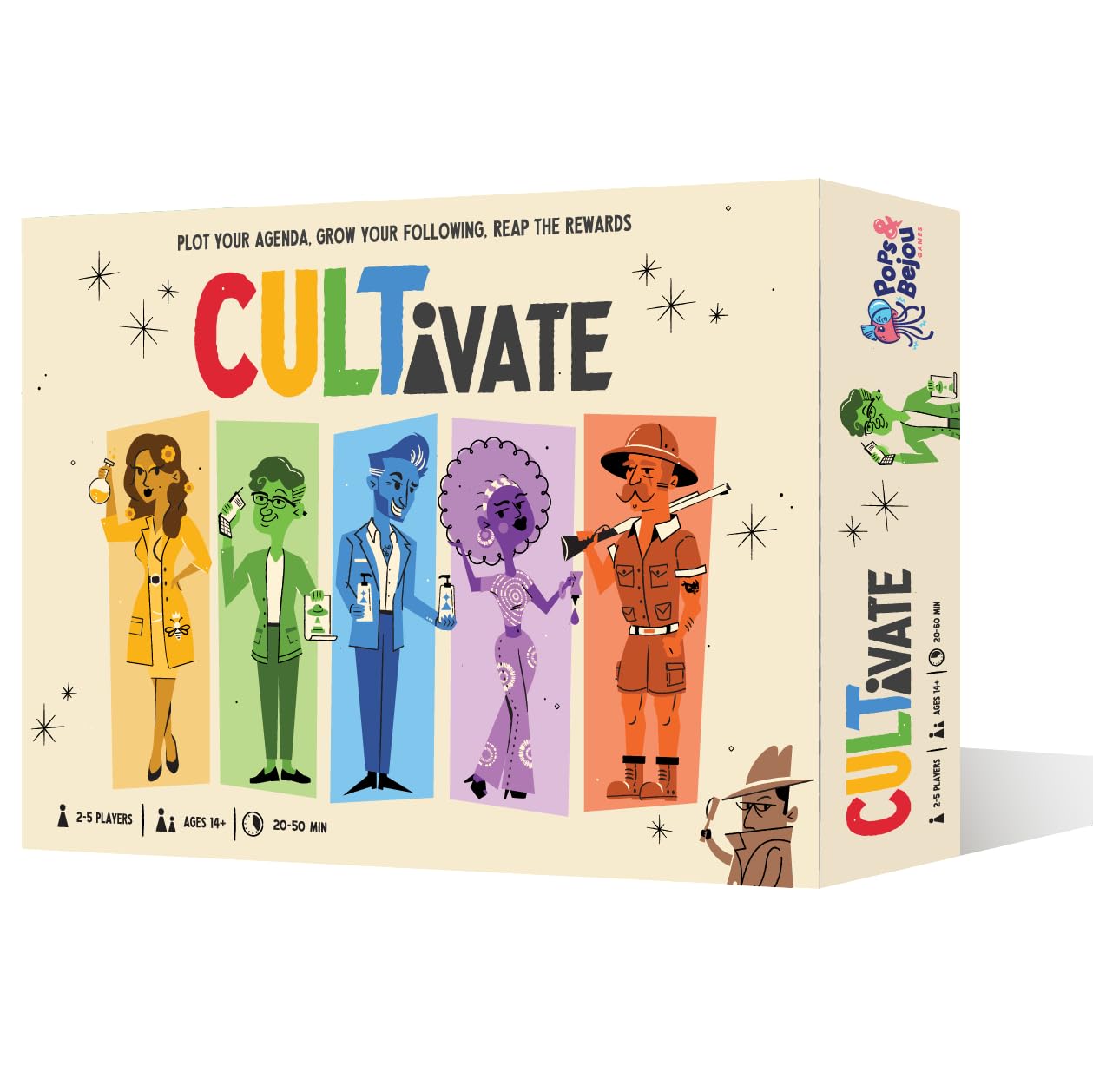 Cultivate Board Game | Award-Winning Satirical Cult Leaders | 2-5 Players | 14+ | 20–50 Min | Pops & Bejou Games