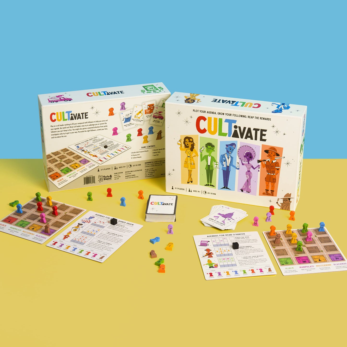 Cultivate Board Game | Award-Winning Satirical Cult Leaders | 2-5 Players | 14+ | 20–50 Min | Pops & Bejou Games