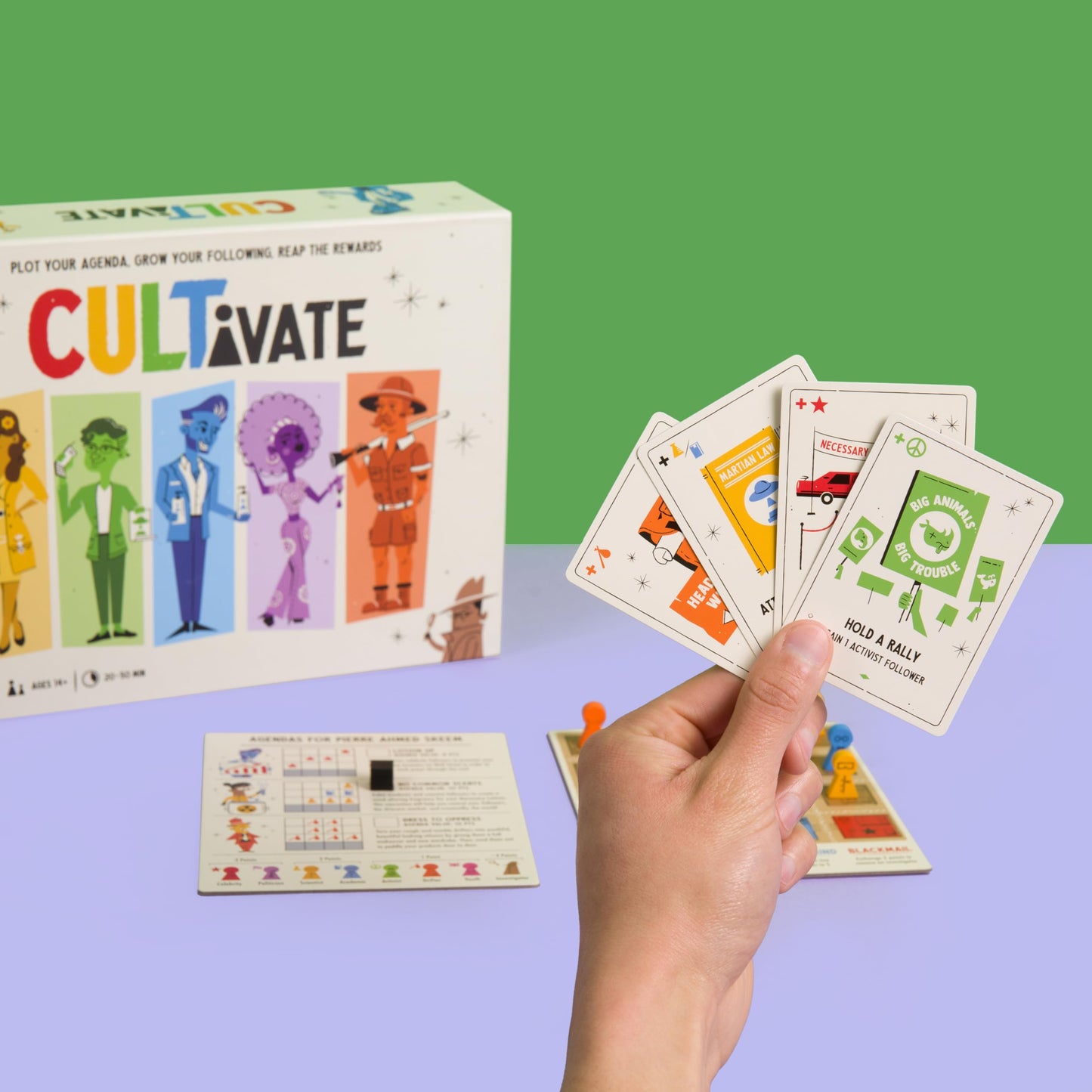 Cultivate Board Game | Award-Winning Satirical Cult Leaders | 2-5 Players | 14+ | 20–50 Min | Pops & Bejou Games