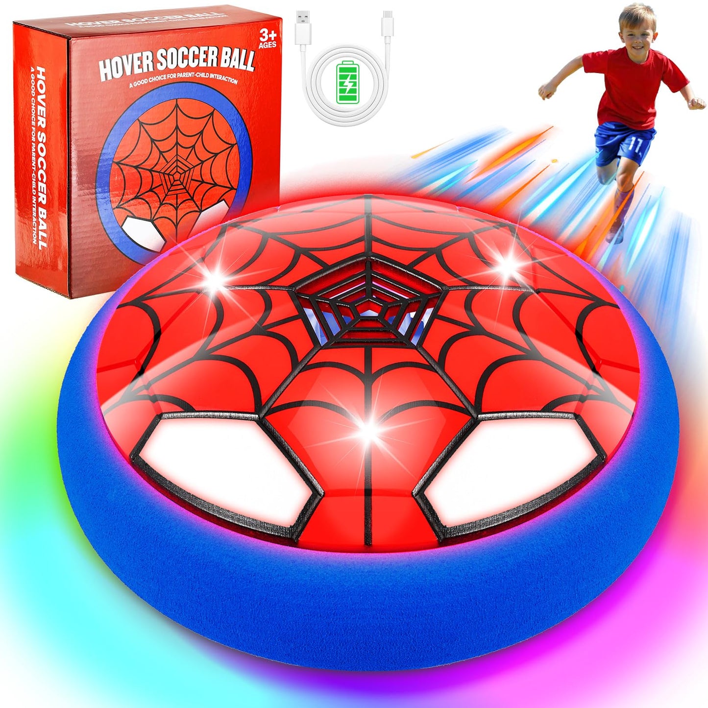 POPSVON Indoor Hover Soccer Ball – LED Light-Up Football Toy for Kids 4-12 | USB Rechargeable