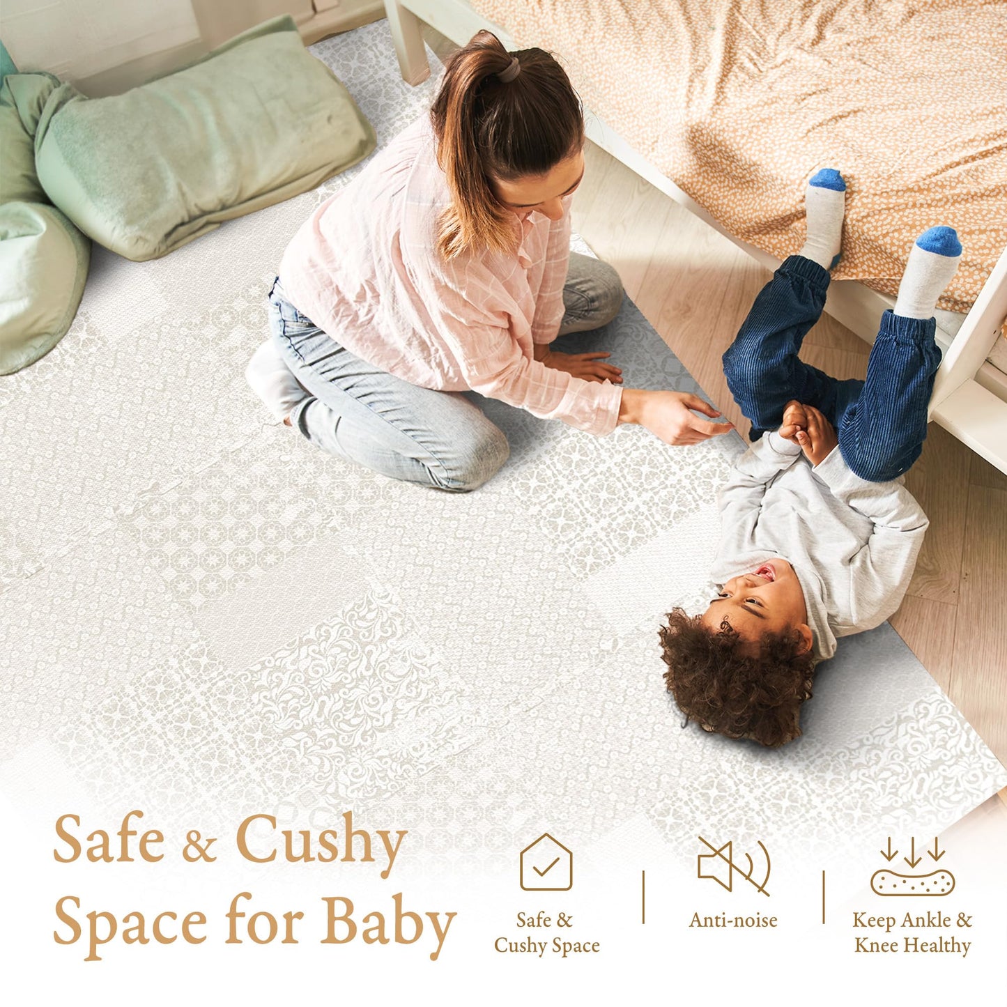 PopsyKosy Premium Baby Floor Play Mat – 6 Interlocking Tiles, 6x4 ft, 0.5 inch Thick, Waterproof & Odorless