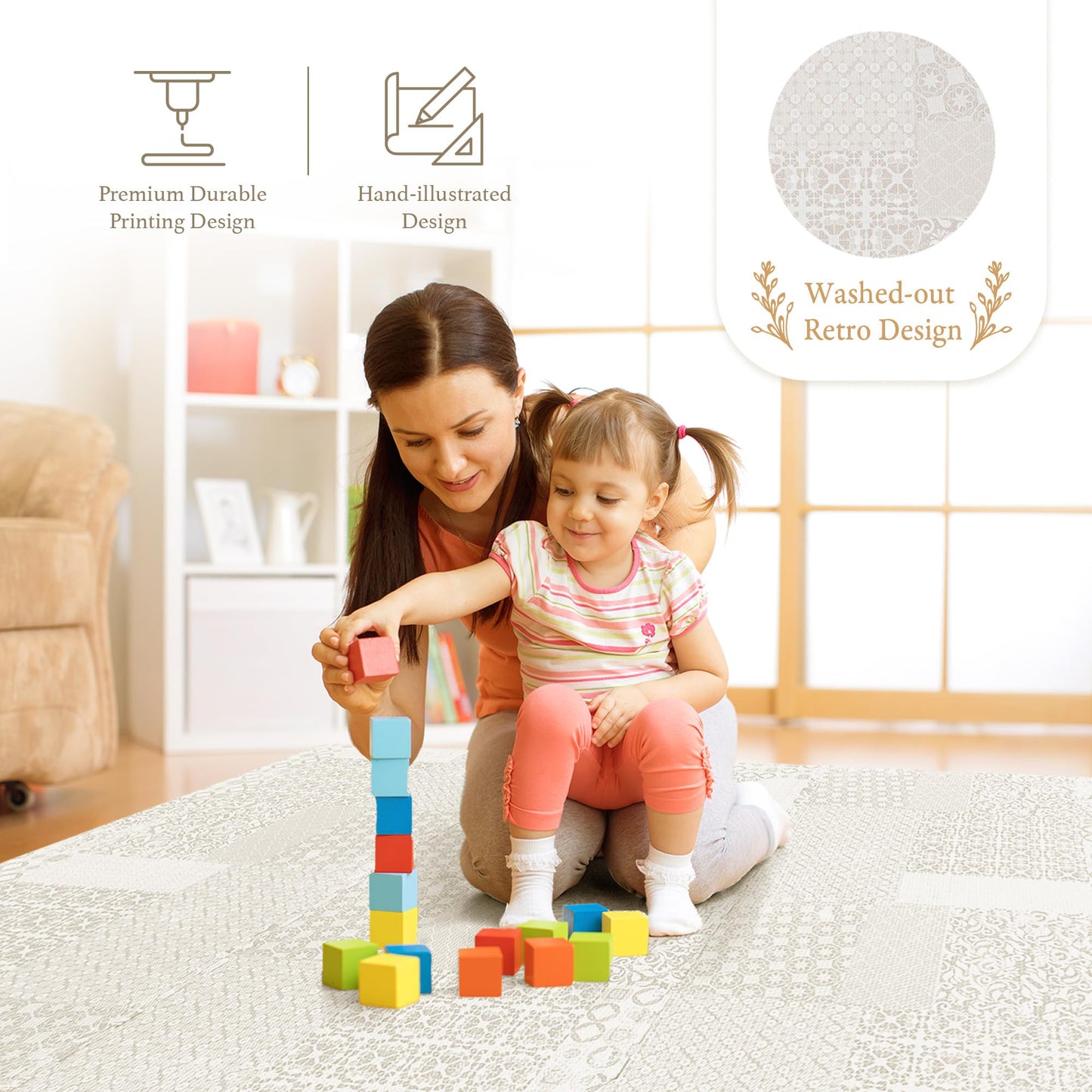 PopsyKosy Premium Baby Floor Play Mat – 6 Interlocking Tiles, 6x4 ft, 0.5 inch Thick, Waterproof & Odorless