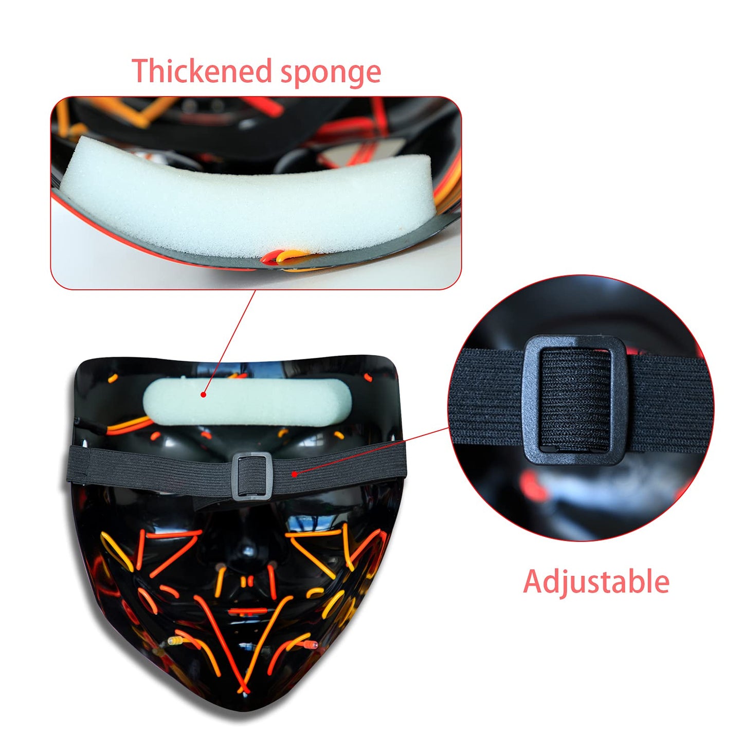 Poptrend LED Halloween Mask – Light Up Scary Mask for Festivals, Cosplay & Halloween (2 Pack)
