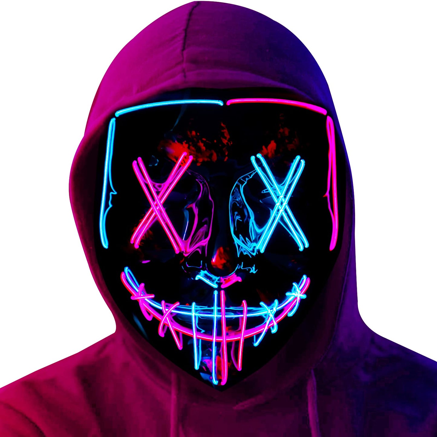 Poptrend LED Light-Up Mask – Scary Halloween Cosplay Mask (Pink & Ice Blue)