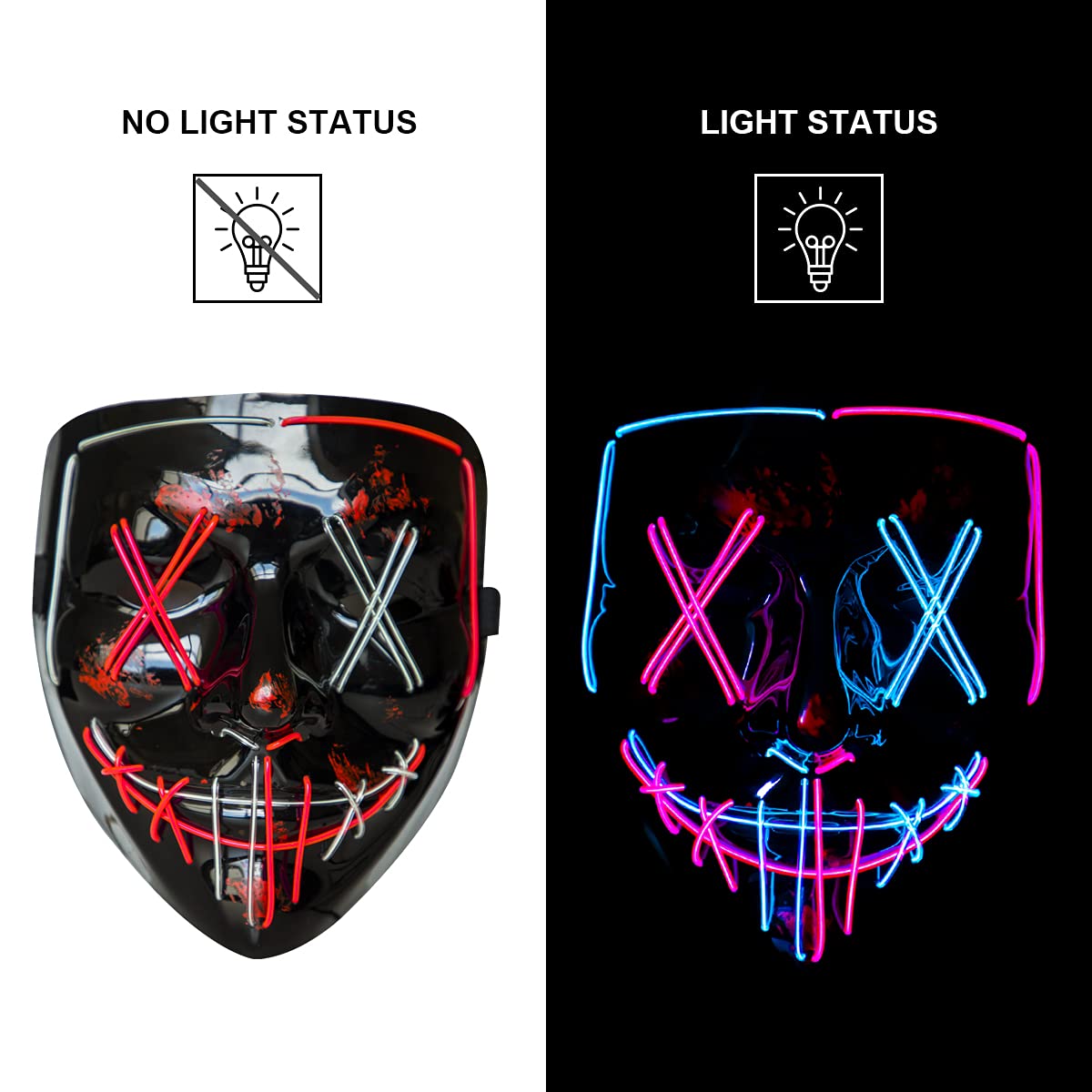 Poptrend LED Light-Up Mask – Scary Halloween Cosplay Mask (Pink & Ice Blue)