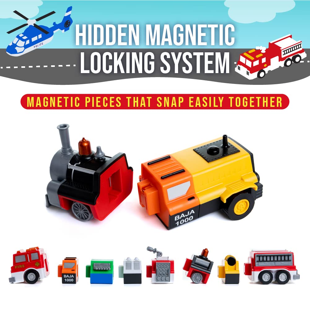 POPULAR PLAYTHINGS Magnetic Vehicles for Toddlers 1-3 – Mix & Match Car Toys, 21-Piece Gift (Orange)