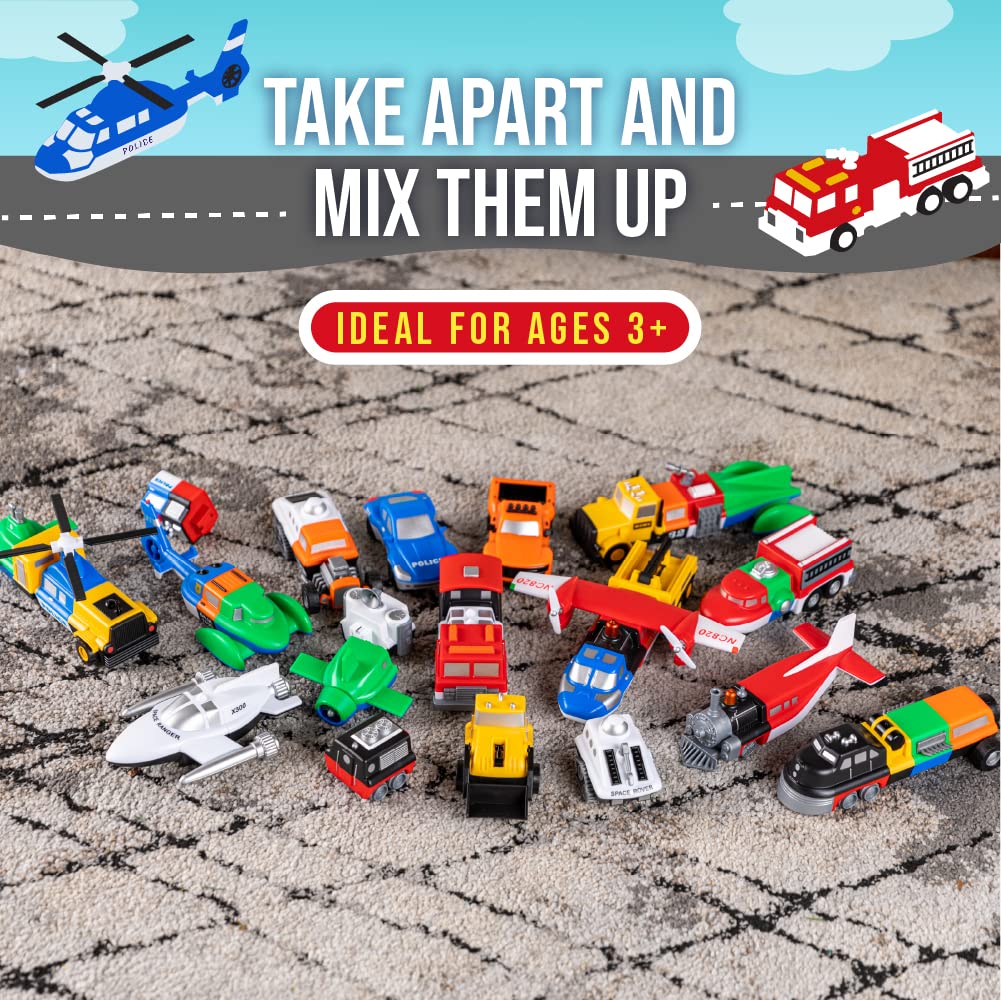 POPULAR PLAYTHINGS Magnetic Vehicles for Toddlers 1-3 – Mix & Match Car Toys, 21-Piece Gift (Orange)