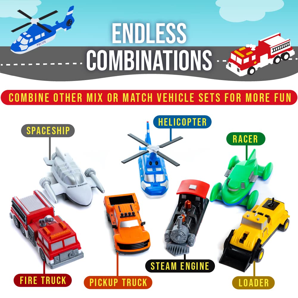 POPULAR PLAYTHINGS Magnetic Vehicles for Toddlers 1-3 – Mix & Match Car Toys, 21-Piece Gift (Orange)
