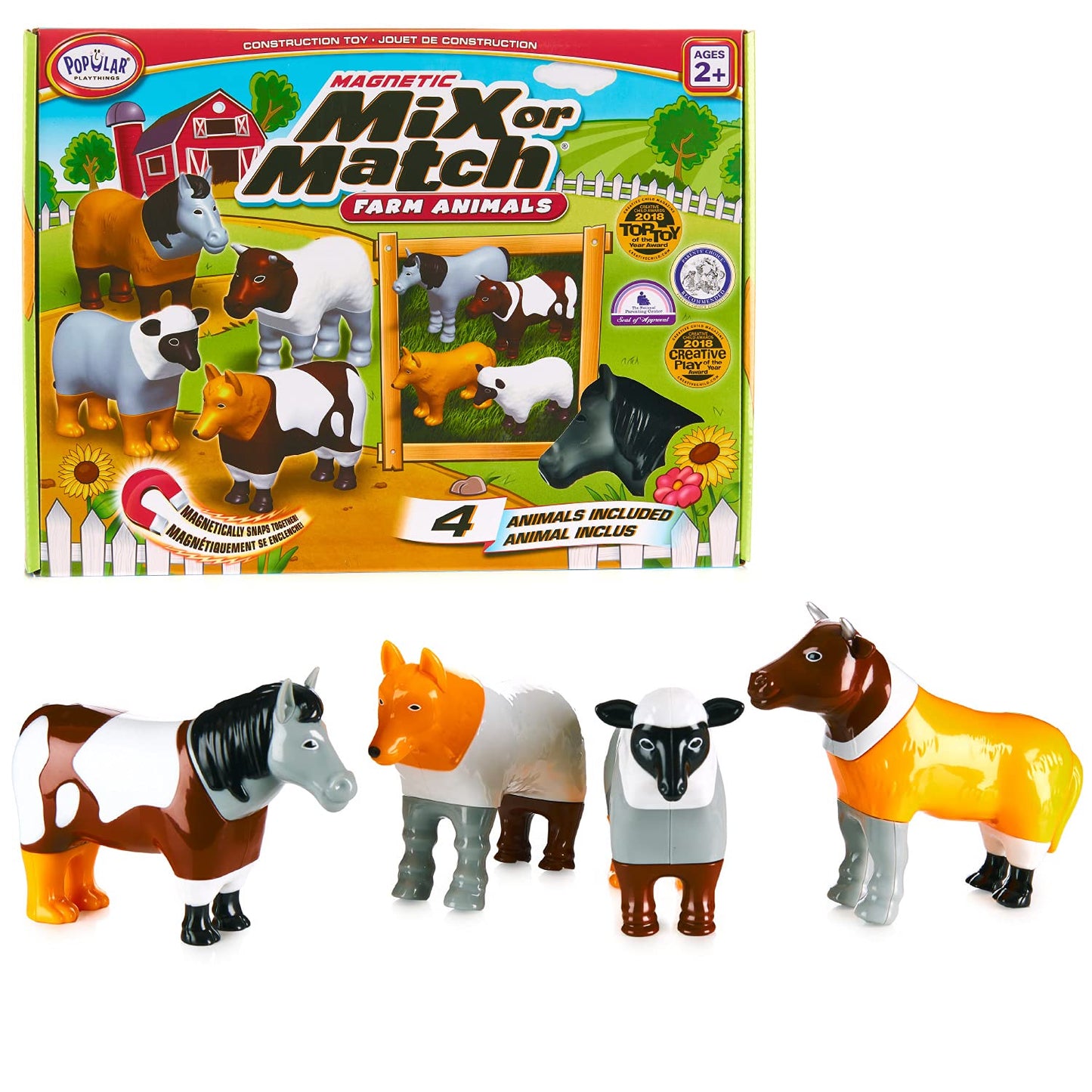 Popular Playthings Magnetic Animals for Toddlers – Mix & Match Farm Toys (Set of 4)