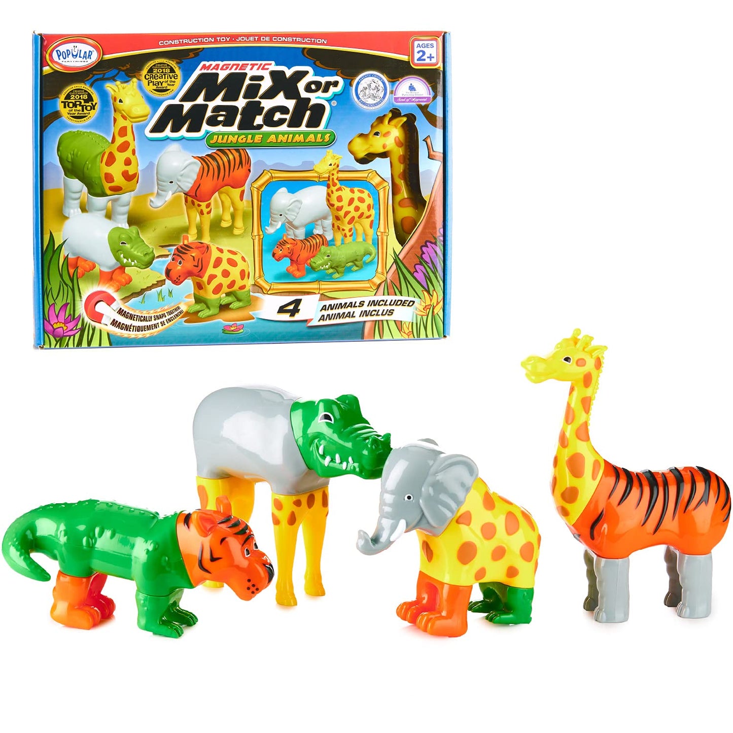 Popular Playthings Magnetic Animals for Toddlers 1-3 | Mix & Match Jungle Animals – Set of 4