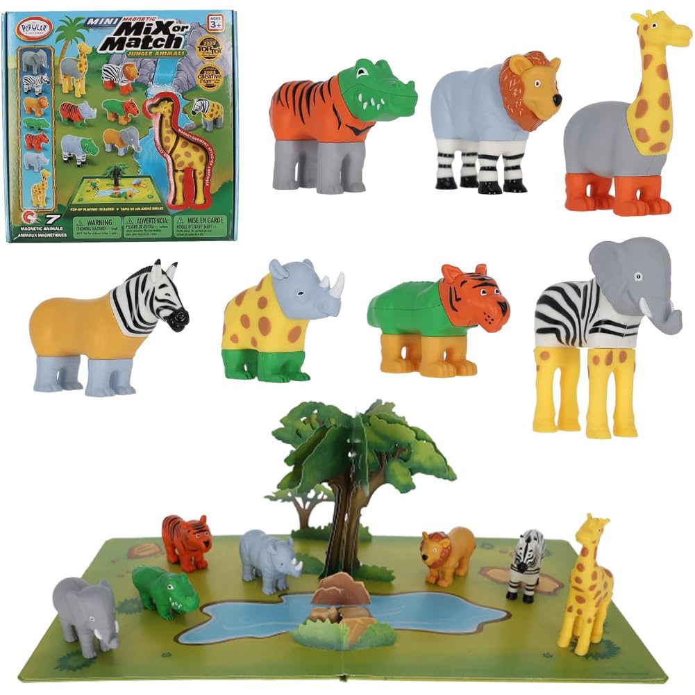 Popular Playthings Magnetic Animals for Toddlers 1-3 — Mini Mix & Match Jungle Animals with Pop-up Playmat