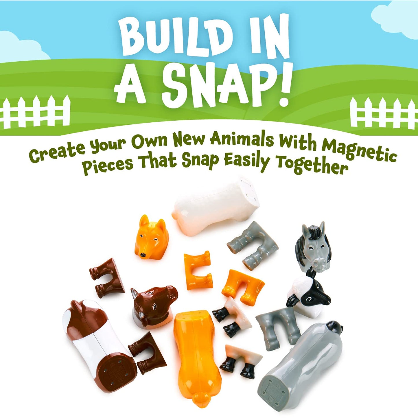 Popular Playthings Magnetic Animals for Toddlers – Mix & Match Farm Toys (Set of 4)