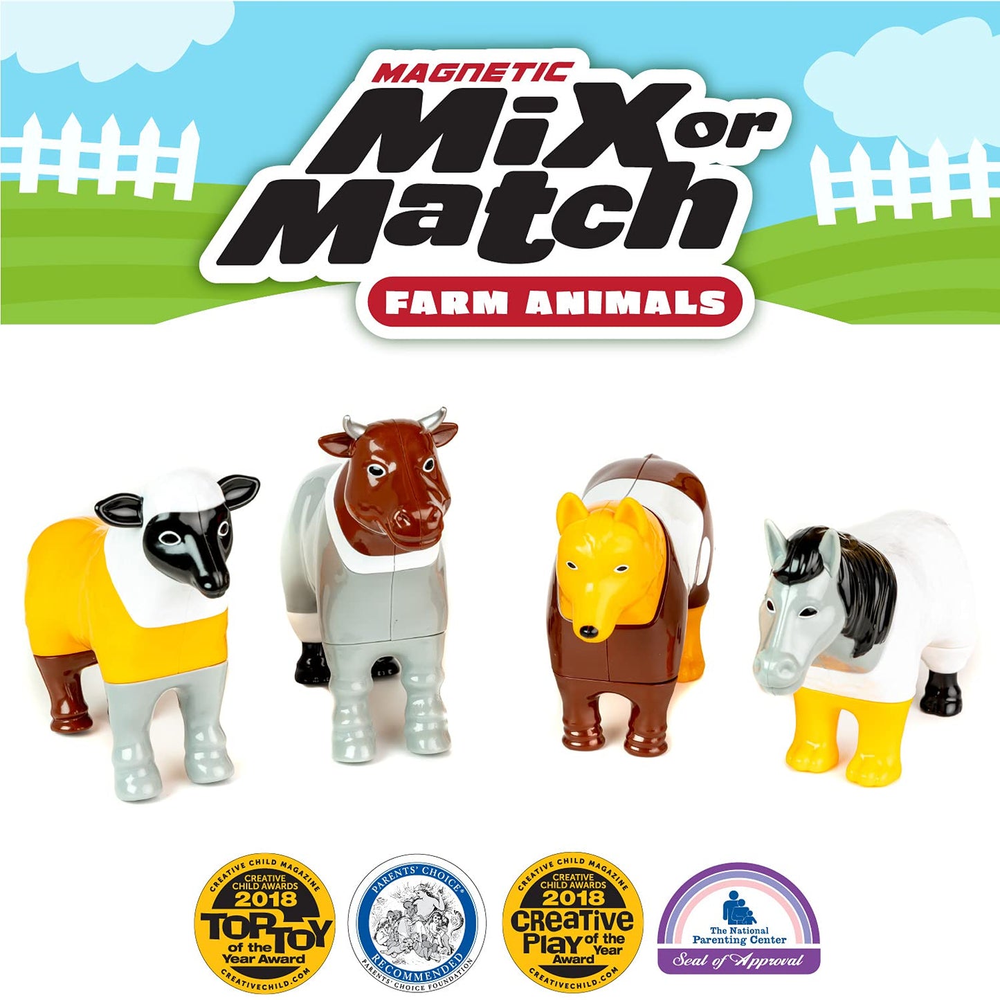 Popular Playthings Magnetic Animals for Toddlers – Mix & Match Farm Toys (Set of 4)