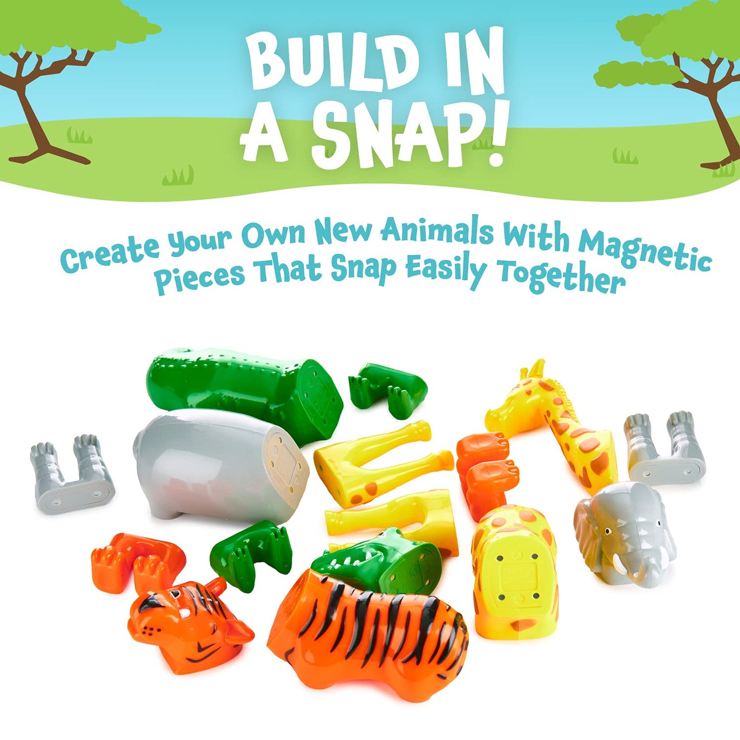 Popular Playthings Magnetic Animals for Toddlers 1-3 | Mix & Match Jungle Animals – Set of 4