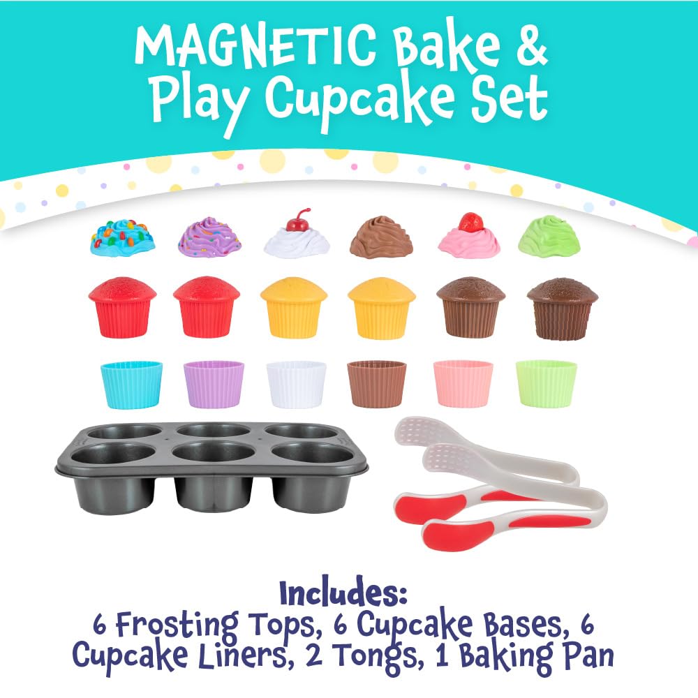Popular Playthings Magnetic Bake and Play Cupcakes – 20-Piece Pretend Bakery Kit
