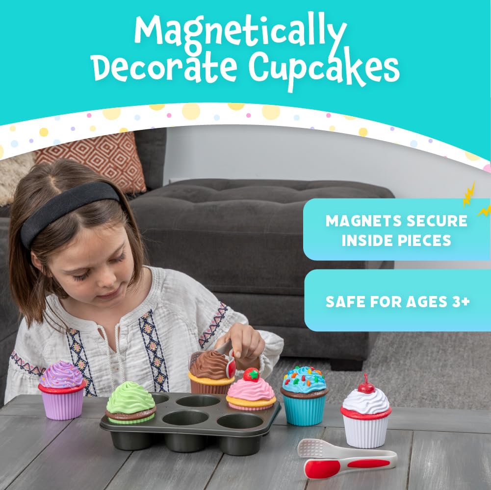 Popular Playthings Magnetic Bake and Play Cupcakes – 20-Piece Pretend Bakery Kit