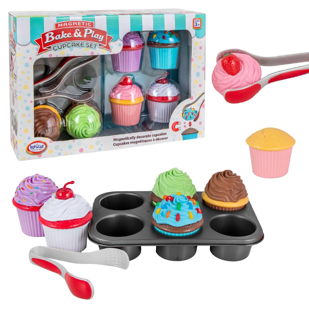 Popular Playthings Magnetic Bake and Play Cupcakes – 20-Piece Pretend Bakery Kit