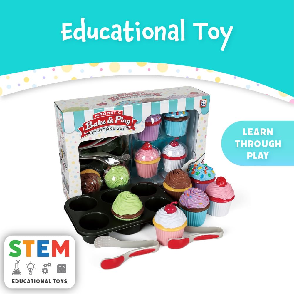 Popular Playthings Magnetic Bake and Play Cupcakes – 20-Piece Pretend Bakery Kit