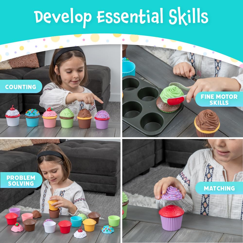 Popular Playthings Magnetic Bake and Play Cupcakes – 20-Piece Pretend Bakery Kit