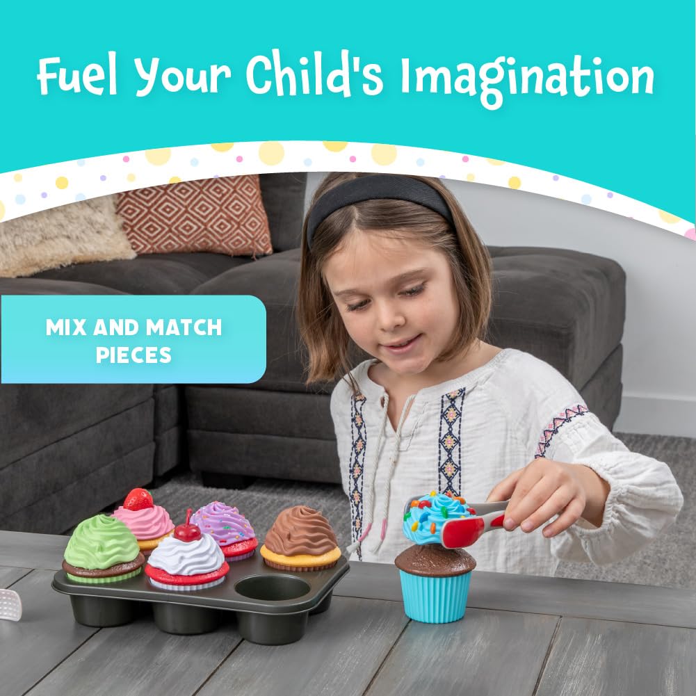 Popular Playthings Magnetic Bake and Play Cupcakes – 20-Piece Pretend Bakery Kit