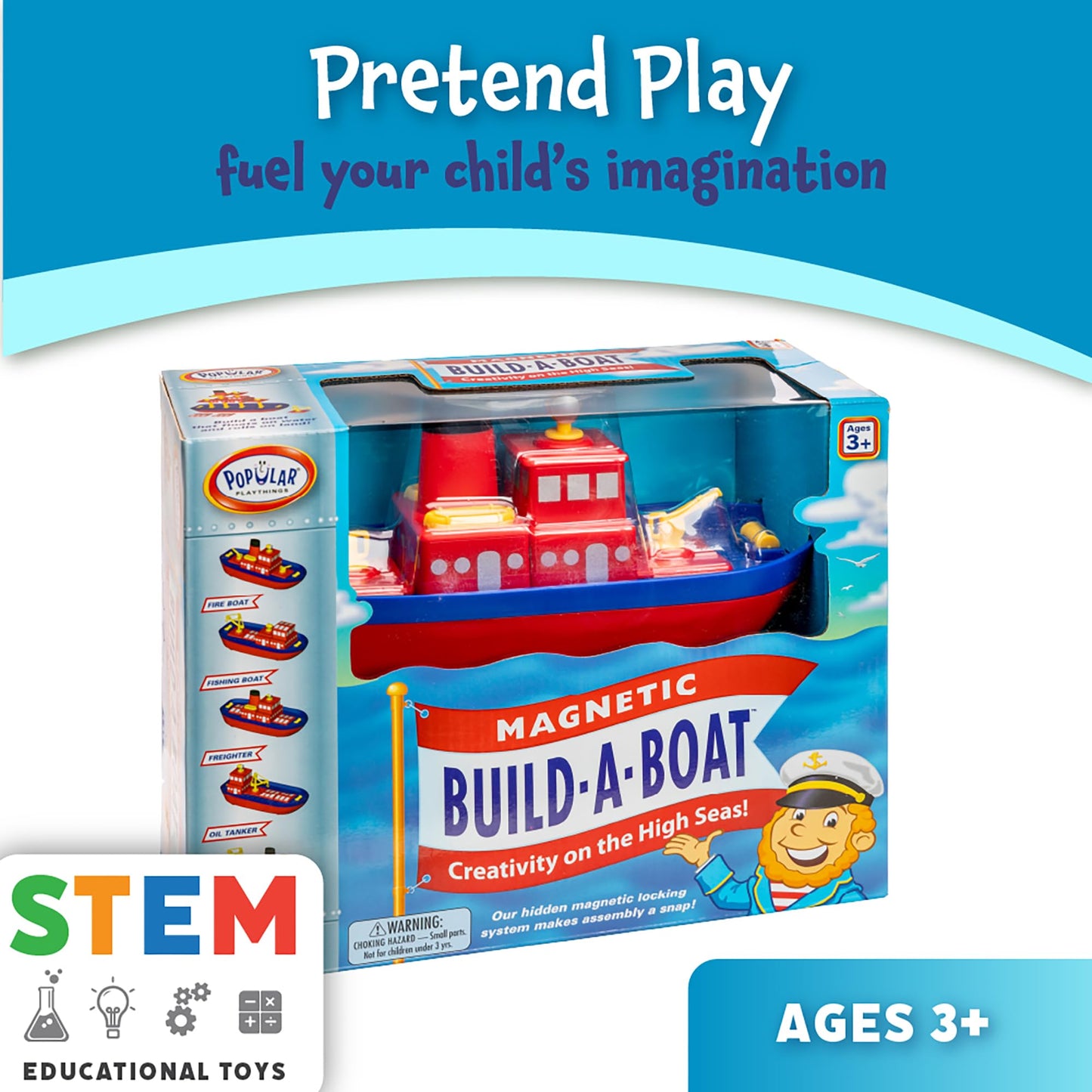 Popular Playthings Magnetic Build-a-Boat High Seas Play Set – Waterproof Bath Toys for Kids 3+