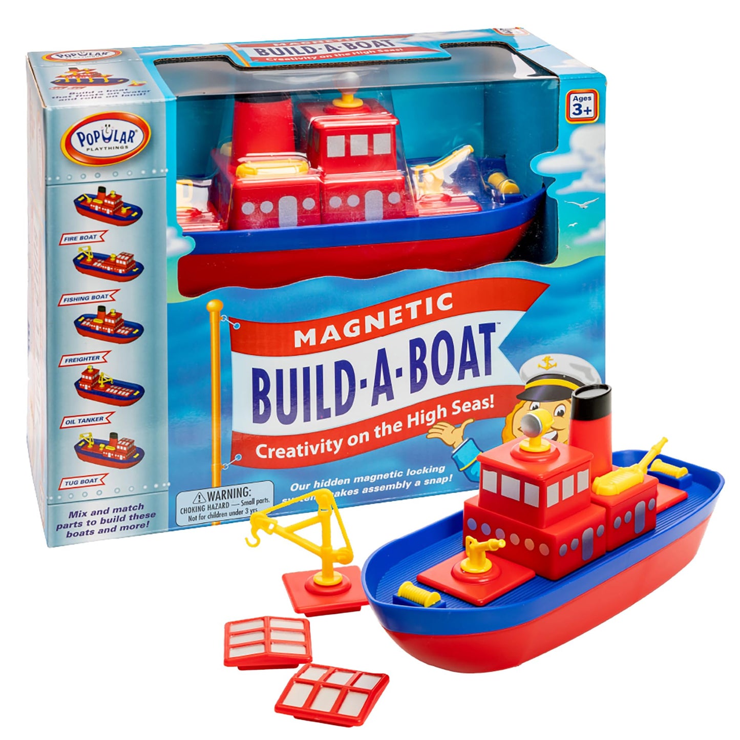 Popular Playthings Magnetic Build-a-Boat High Seas Play Set – Waterproof Bath Toys for Kids 3+