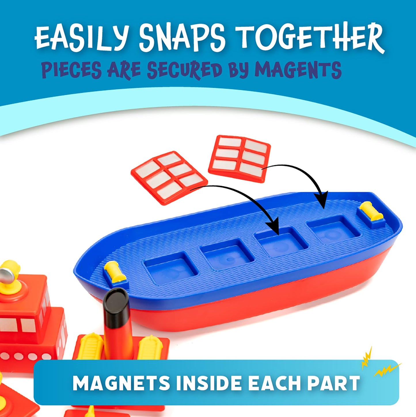 Popular Playthings Magnetic Build-a-Boat High Seas Play Set – Waterproof Bath Toys for Kids 3+