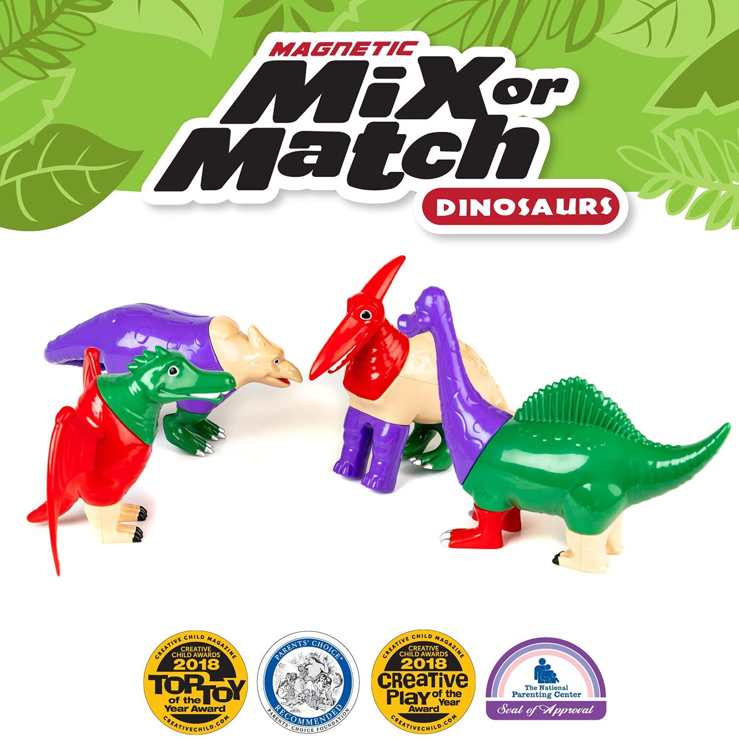 Popular Playthings Magnetic Dinosaurs for Toddlers – Mix & Match Dino Toys (Set of 4) Gift for Kids