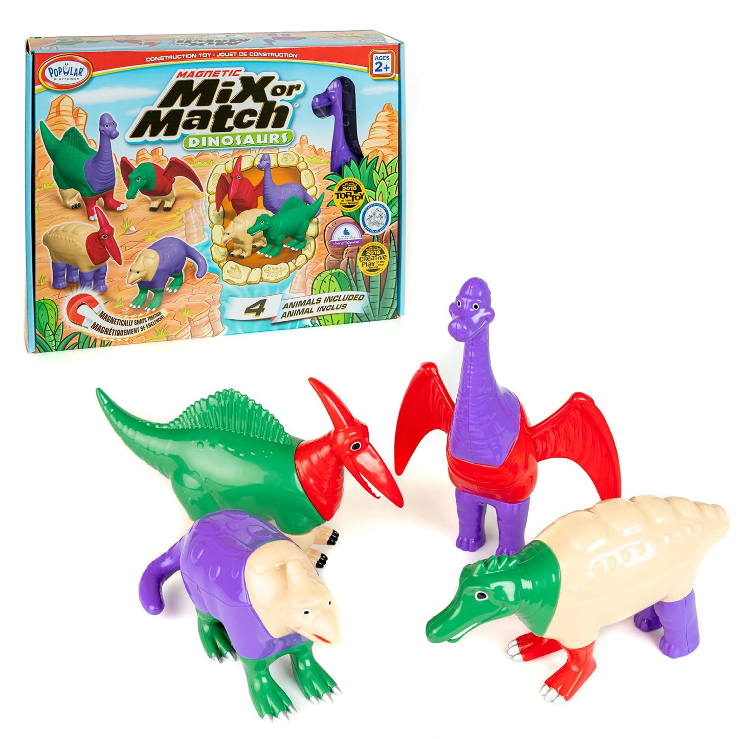 Popular Playthings Magnetic Dinosaurs for Toddlers – Mix & Match Dino Toys (Set of 4) Gift for Kids