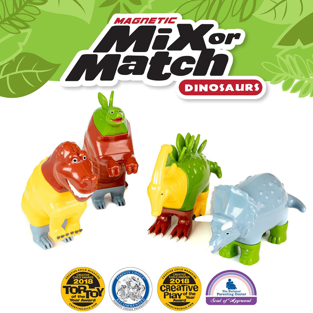 Popular Playthings Magnetic Dinosaurs for Toddlers 1-3 – Mix & Match Dino Toys (Set of 4)