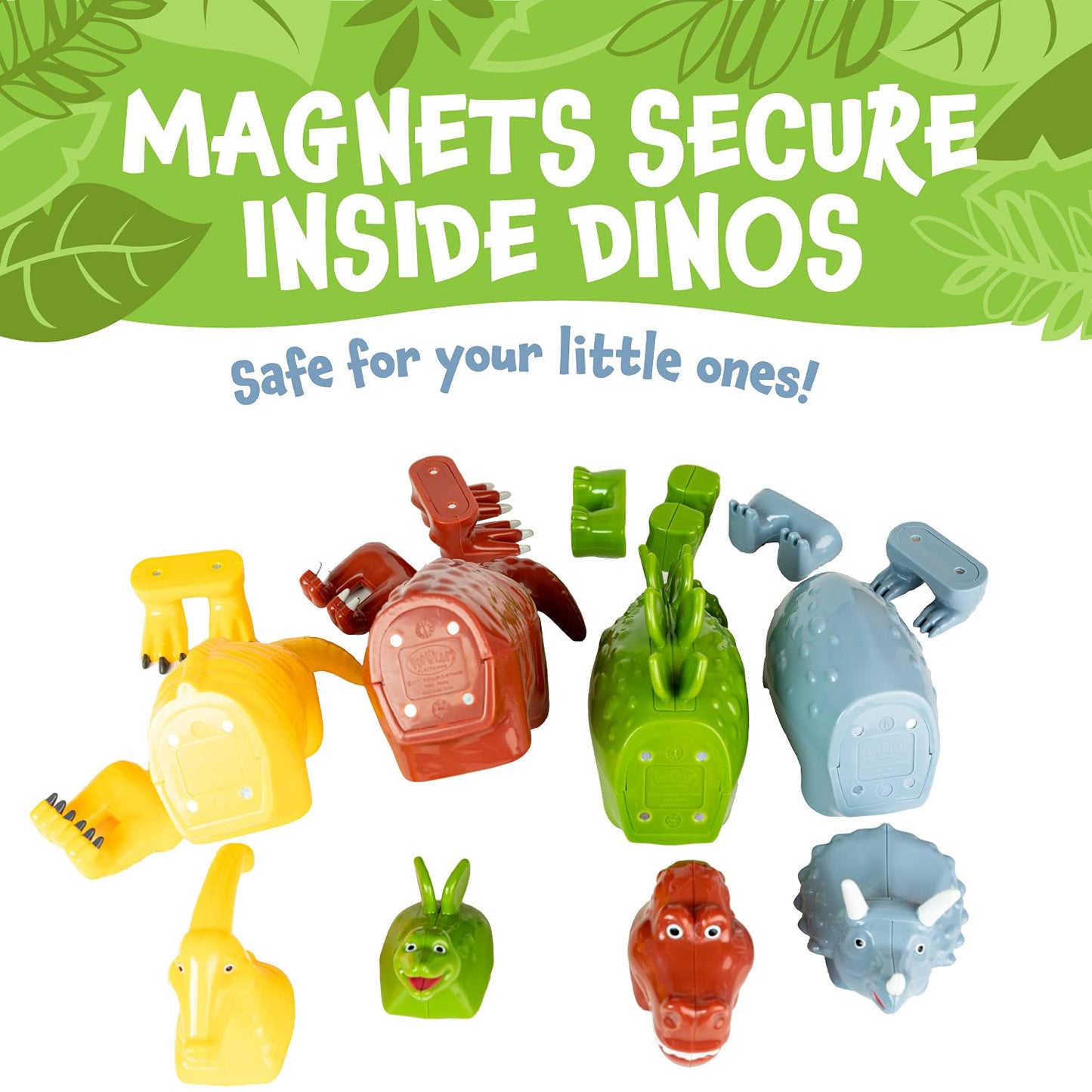 Popular Playthings Magnetic Dinosaurs for Toddlers 1-3 – Mix & Match Dino Toys (Set of 4)
