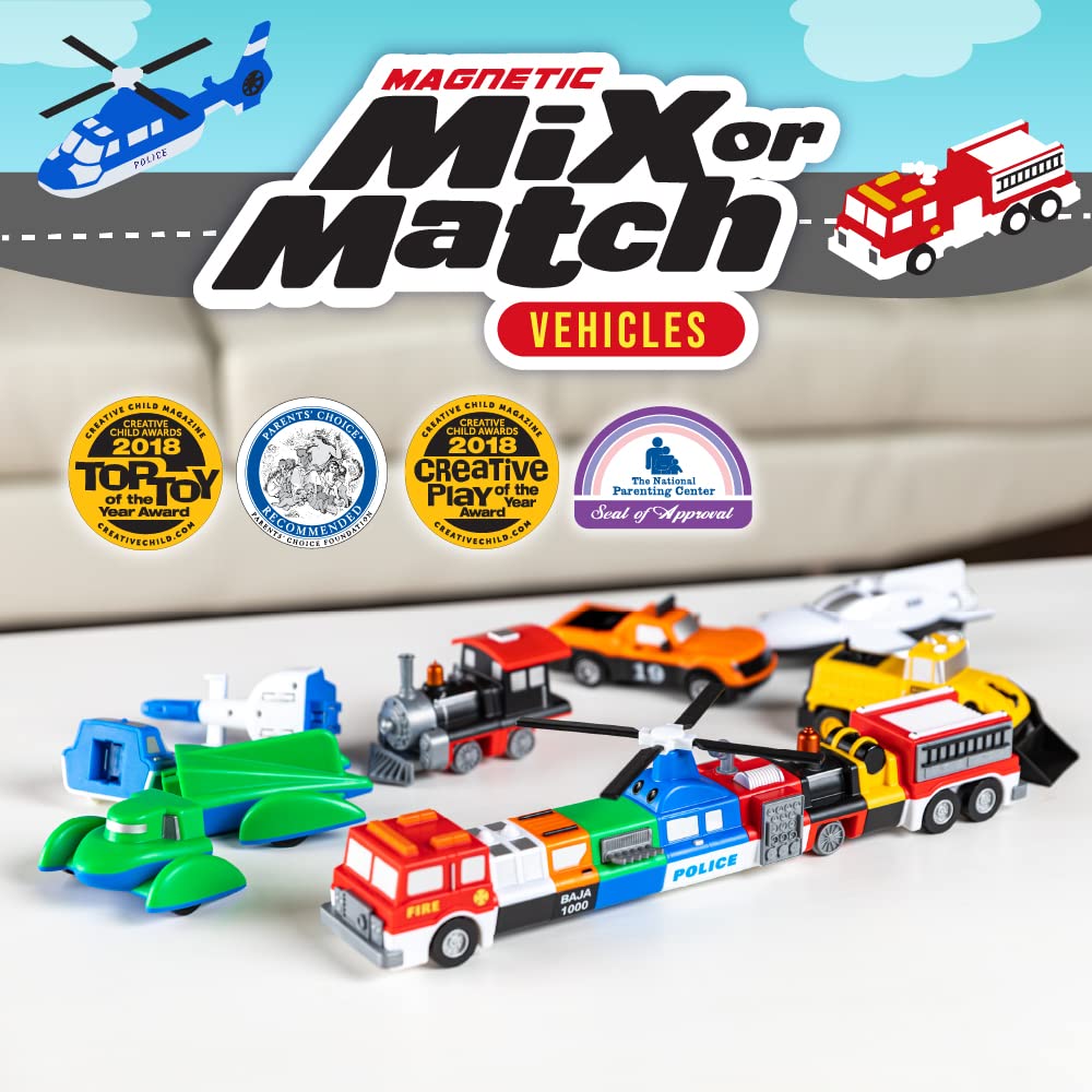 POPULAR PLAYTHINGS Magnetic Vehicles for Toddlers 1-3 – Mix & Match Car Toys, 21-Piece Gift (Orange)