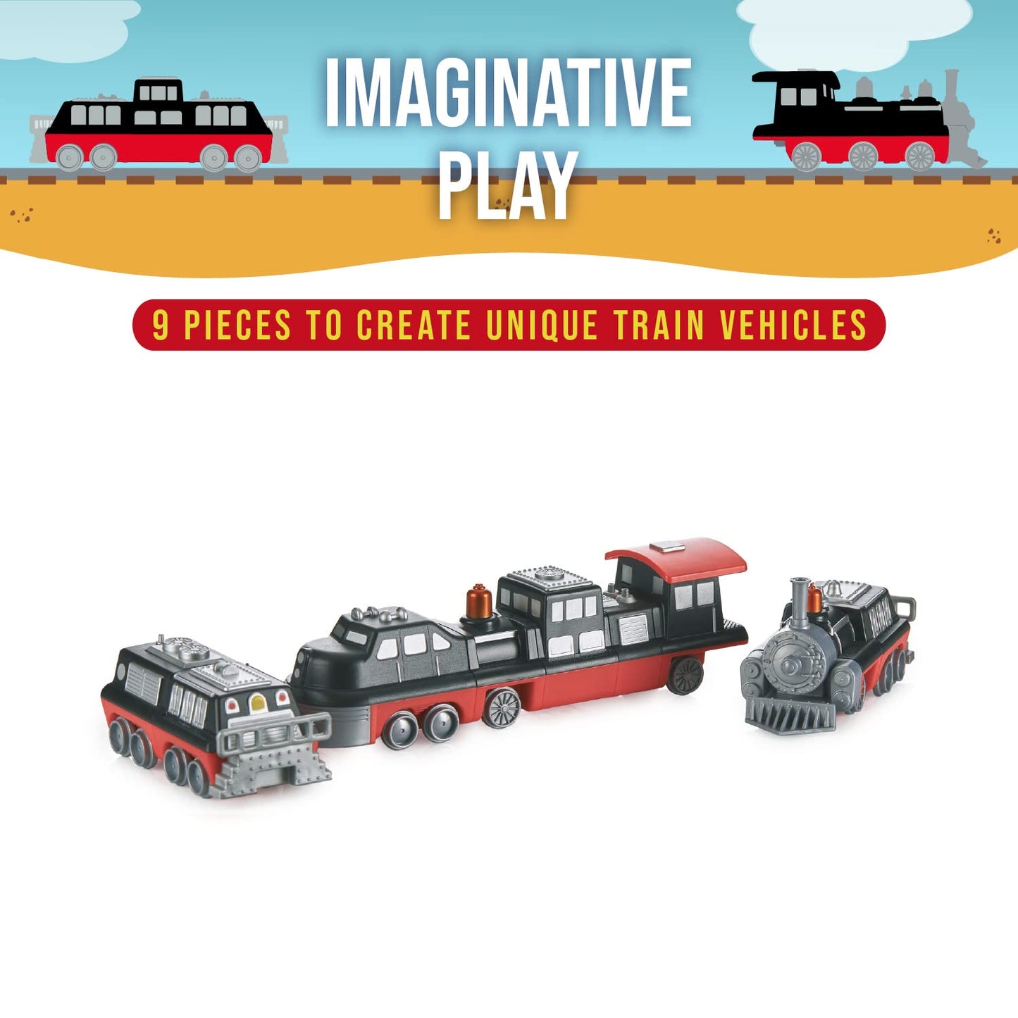 Popular Playthings Magnetic Vehicles for Toddlers 1-3 – Mix or Match Car Toys, Train Gift