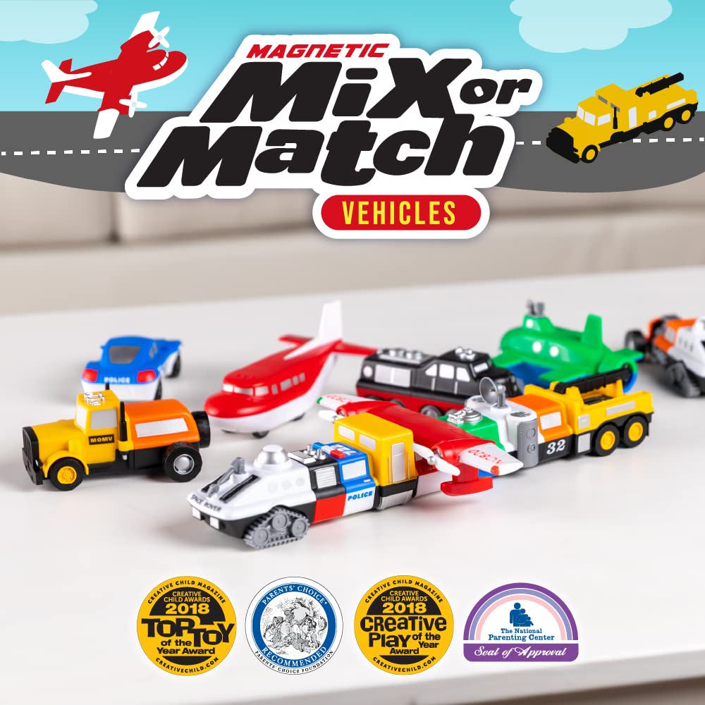 Popular Playthings Magnetic Vehicles for Toddlers 1-3 | Mix & Match 21-Piece Car Toys - Green