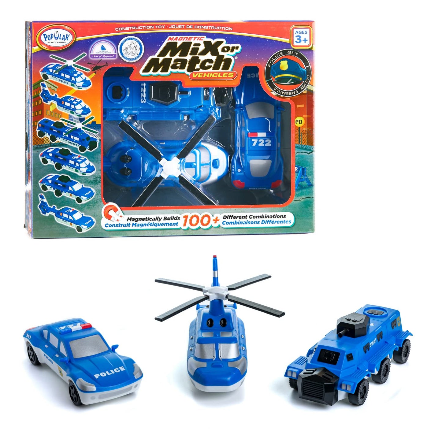 Popular Playthings Magnetic Vehicles for Toddlers 1-3 – Police Mix & Match Kit (Set of 3)