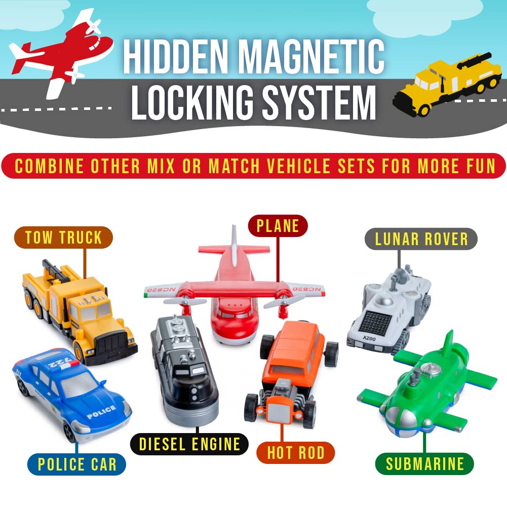 Popular Playthings Magnetic Vehicles for Toddlers 1-3 | Mix & Match 21-Piece Car Toys - Green