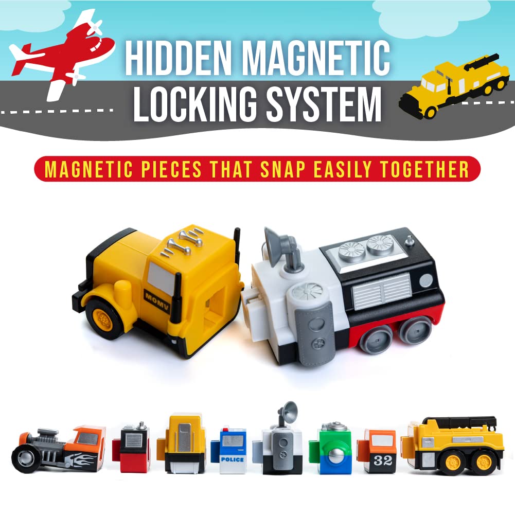 Popular Playthings Magnetic Vehicles for Toddlers 1-3 | Mix & Match 21-Piece Car Toys - Green